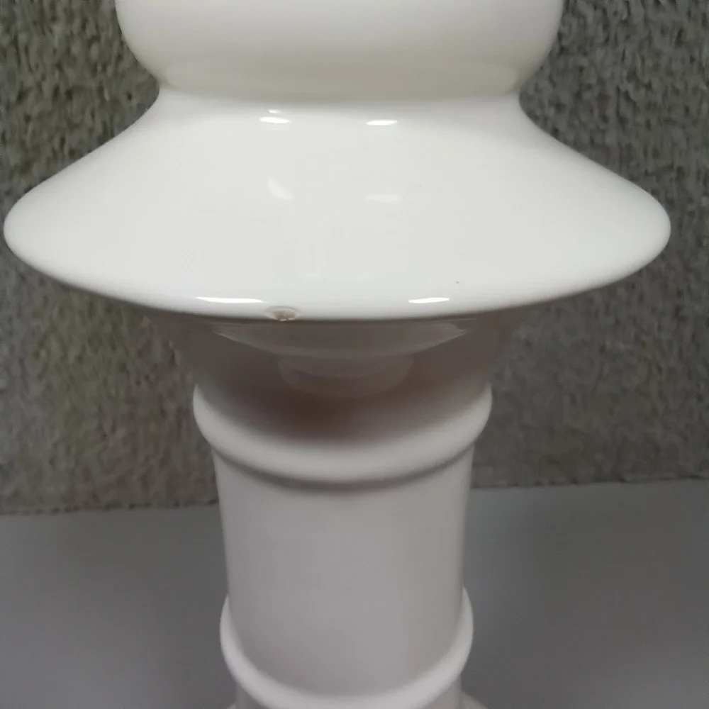 White‎ Glossy Ceramic Tiered Pillar Candle Holder Tall Sculptural Modern 15.5